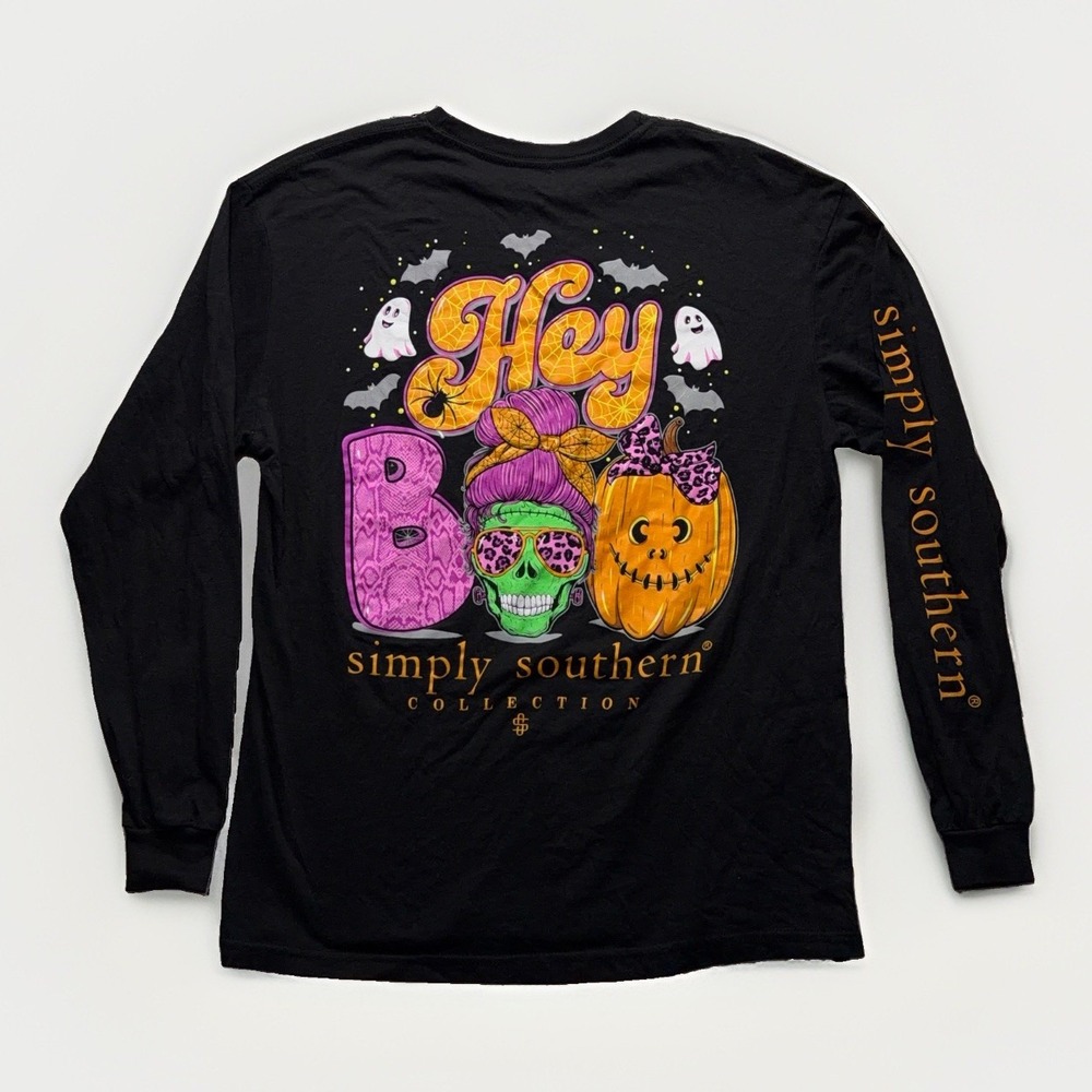 Simply Southern Boo Crew Halloween Tee S Black Ghosts Trick Treat Floral T Shirt